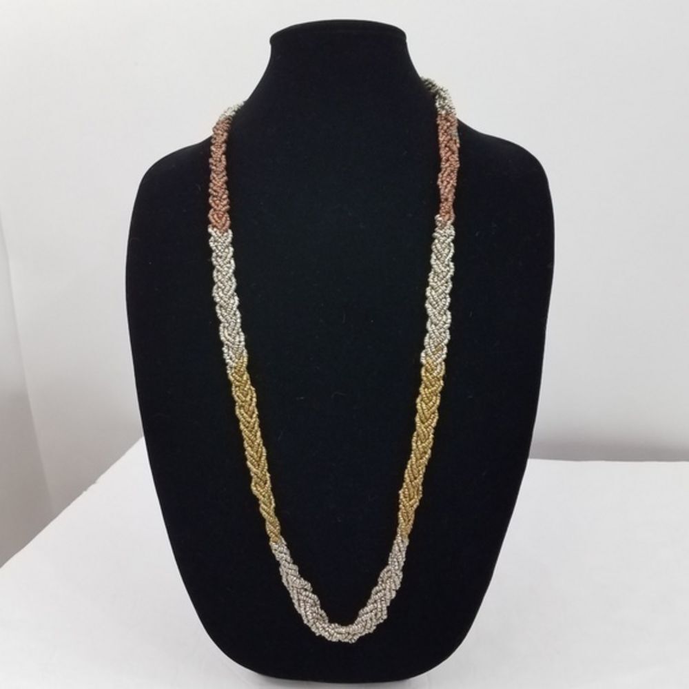 Beaded Braid Necklace Gold Silver‎ Tone Copper Weav